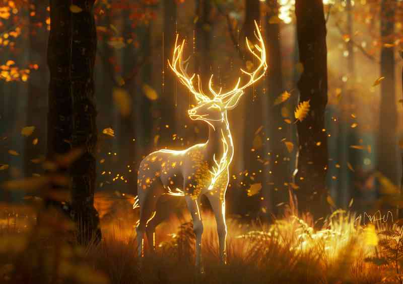 glowing deer anterlers in the woods | Metal Poster