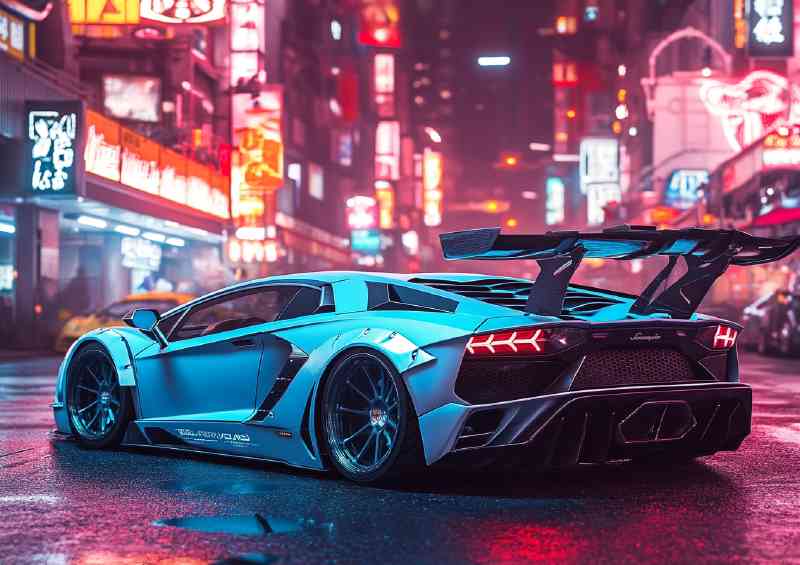 Blue Lamborghini Aventador in the streets | Poster