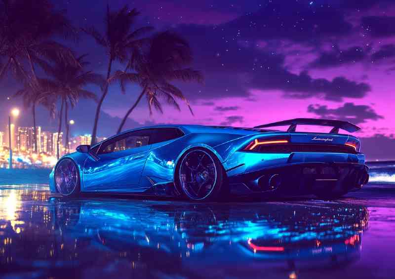 Blue Lamborghini Huracan at night | Poster