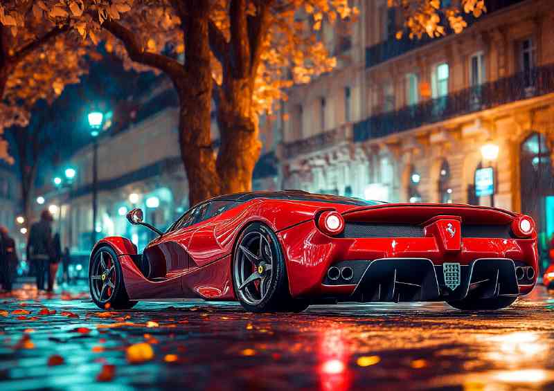 Ferrari LaFerrari in red parked | Metal Poster