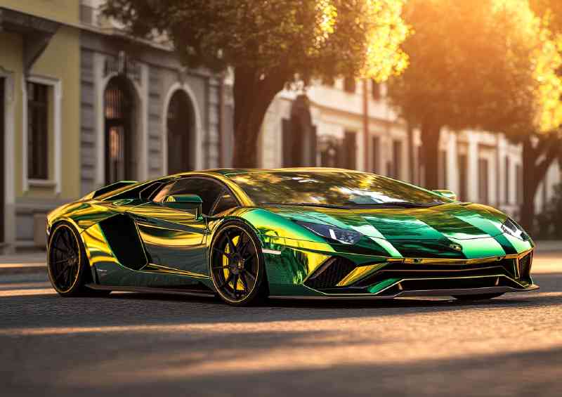 Green and yellow Lamborghini Aventadoe | Metal Poster
