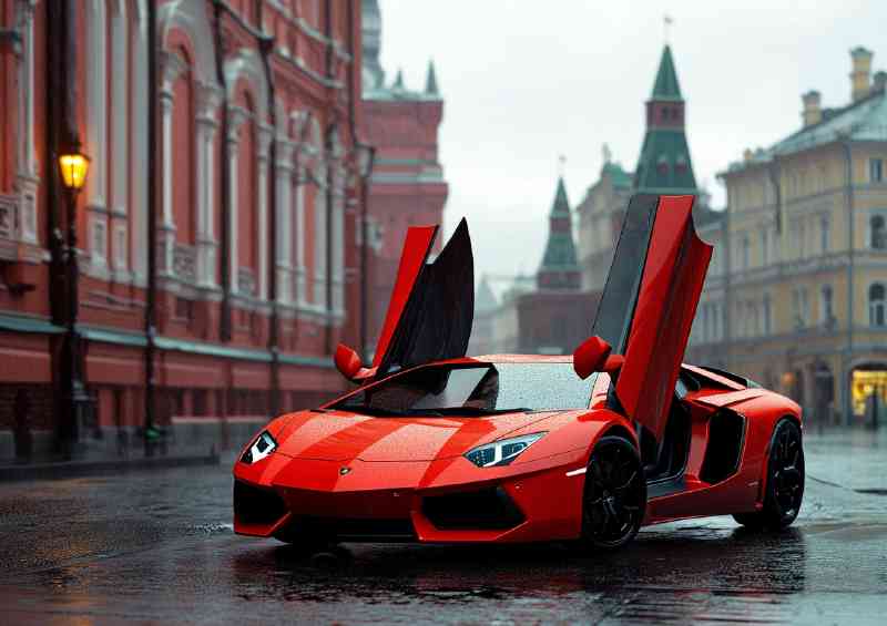 Lamborghini Aventador bright red with black | Metal Poster