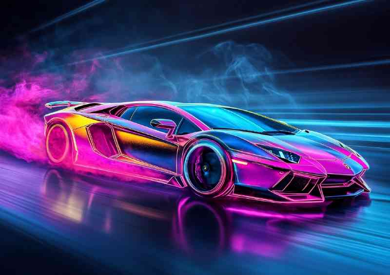Lamborghini Aventador in neon colors with smoke | Poster