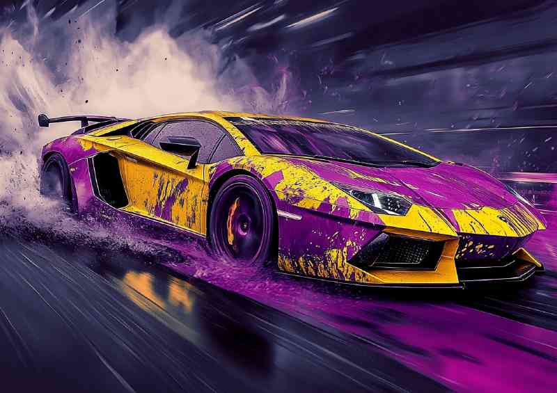 Lamborghini Aventador in yellow splashed purple | Di-Bond