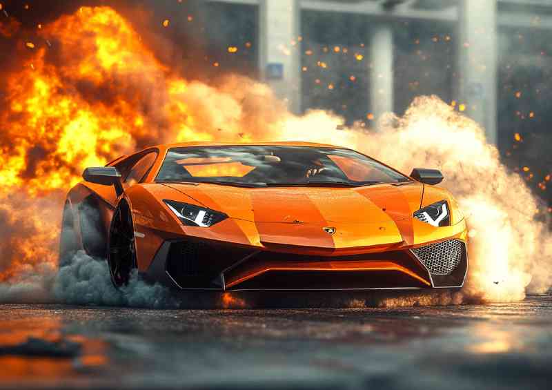 Lamborghini Aventador smoke coming out of the tyres | Poster