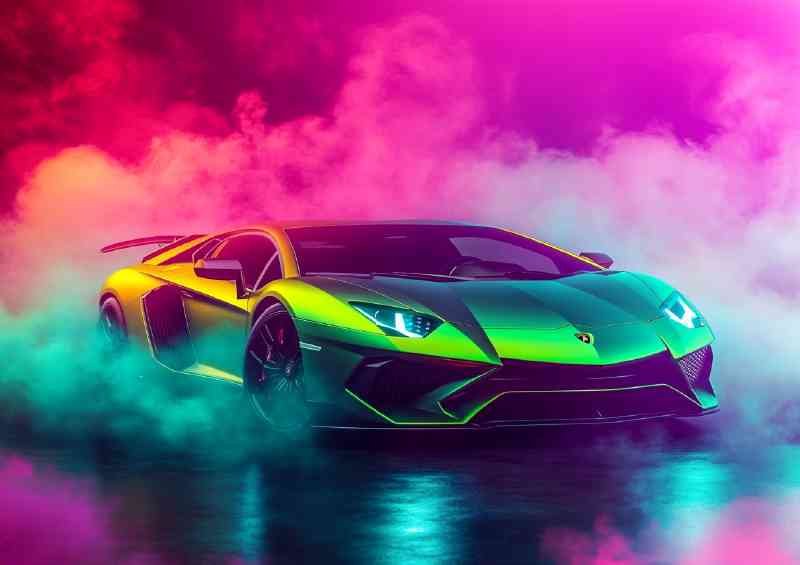 Lamborghini Aventador super green with smoke | Poster