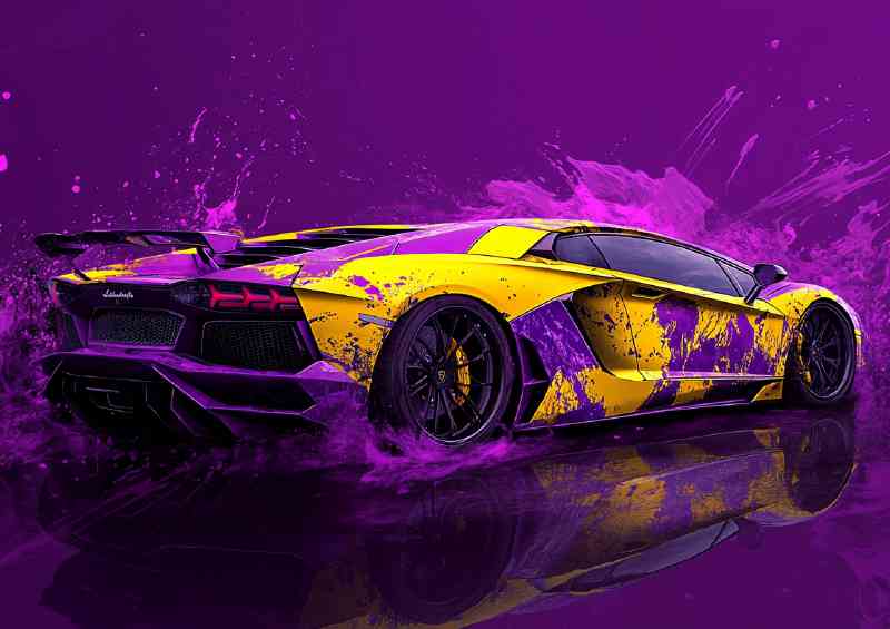 Lamborghini Aventador yellow and purple splashes | Poster