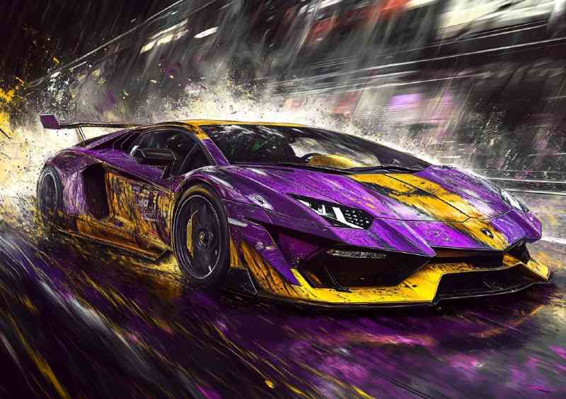 Lamborghini in purple street race | Metal Poster