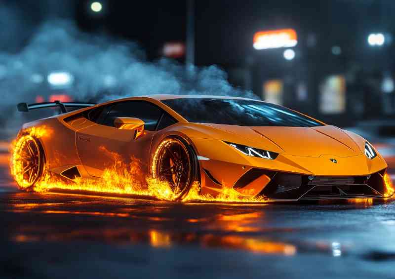 Lamborghini with smoke and fire | Canvas