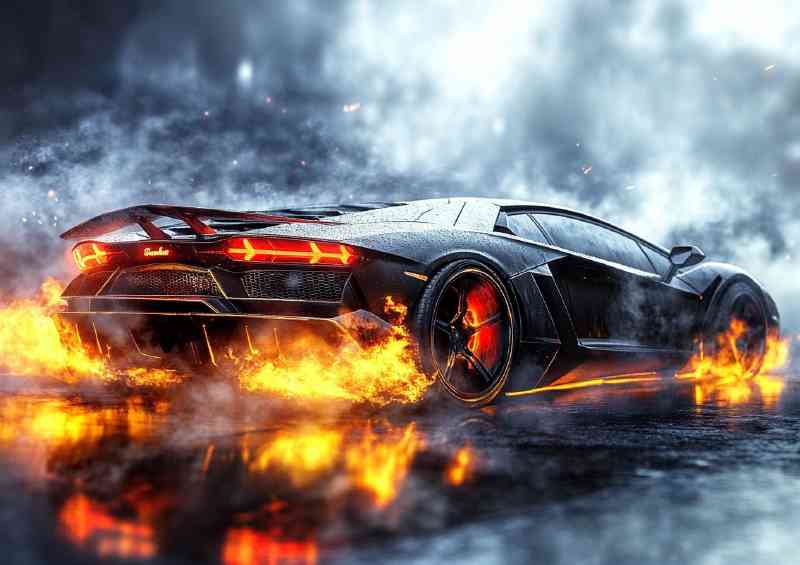 Lamborghiniin black on fire | Canvas