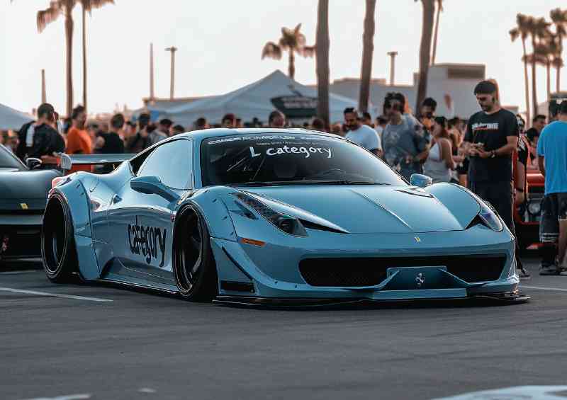Light blue Ferrari 458 with a widebody kit | Metal Poster