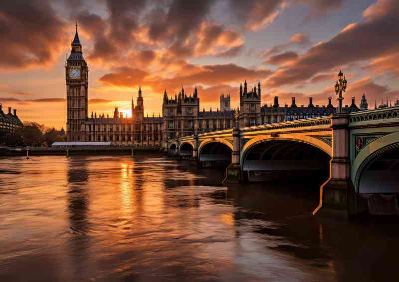 Big ben london bridge setting sun | Di-Bond