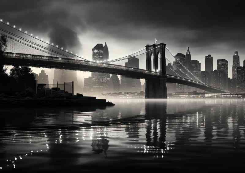 Black and white photo of the brooklyn bridge city | Poster