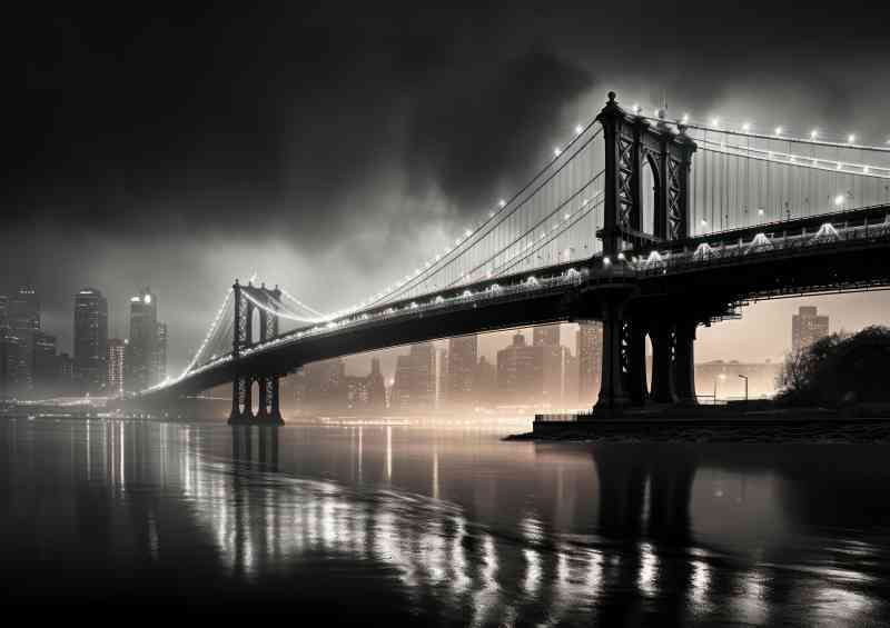 Brooklyn bridge at night black and white | Canvas