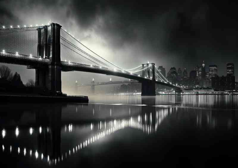 City brooklyn bridge in black and white | Poster