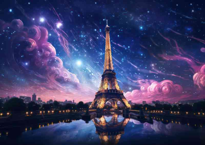 Eiffel tower and the city of tokyo under the sky | Metal Poster