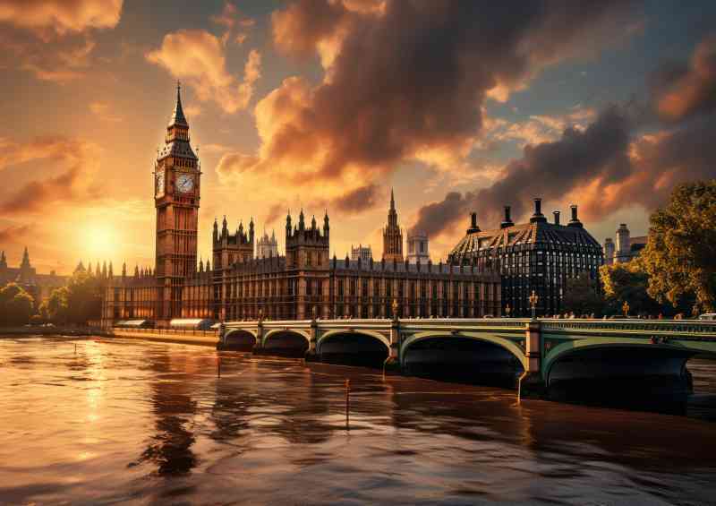 London at sunset cloudy skies | Metal Poster
