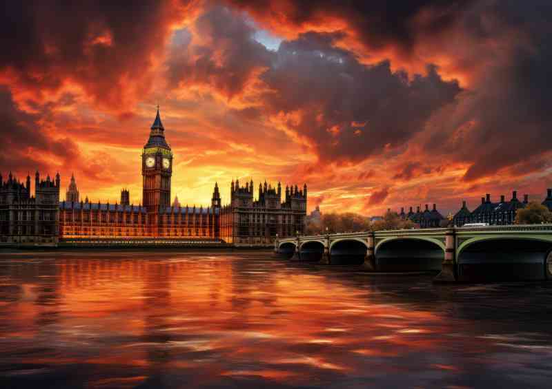London big ben orange dusk skyline | Metal Poster
