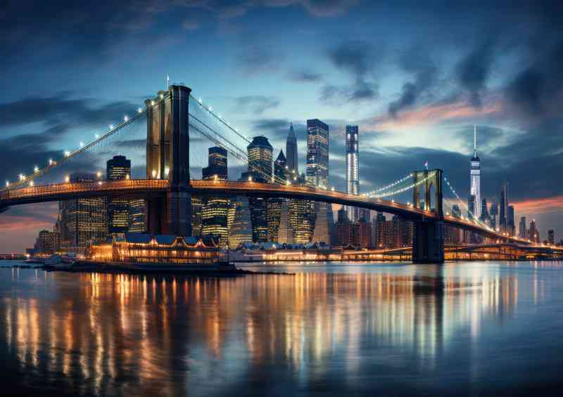 Manhatten skyline bridge view | Metal Poster