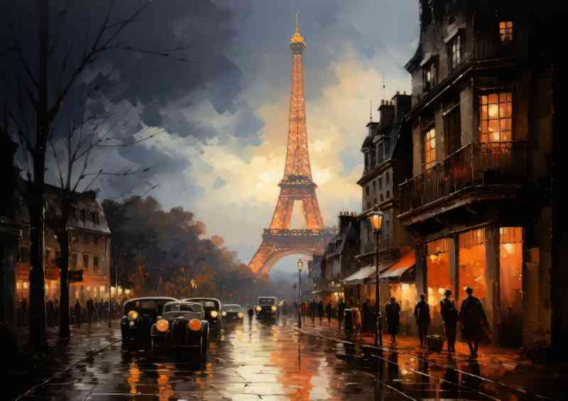 Paris busy road cars Effiel tower | Metal Poster