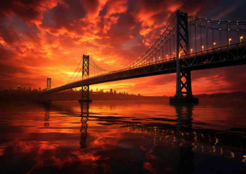 The bay bridge set againsed the sun setting | Metal Poster