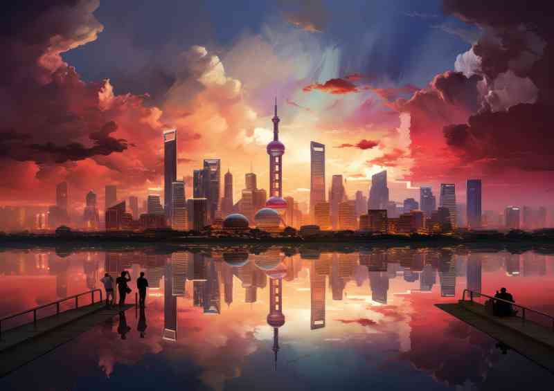 Chinese skyline at sunset night | Metal Poster
