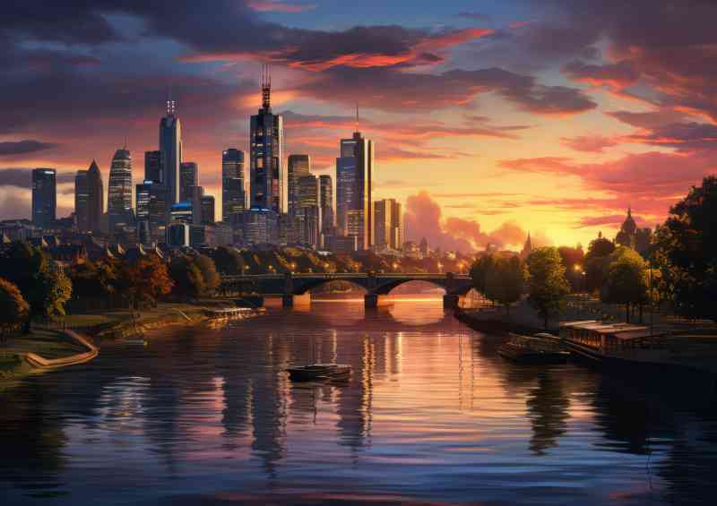 Frankfurt urban skyline on a sunset day | Poster