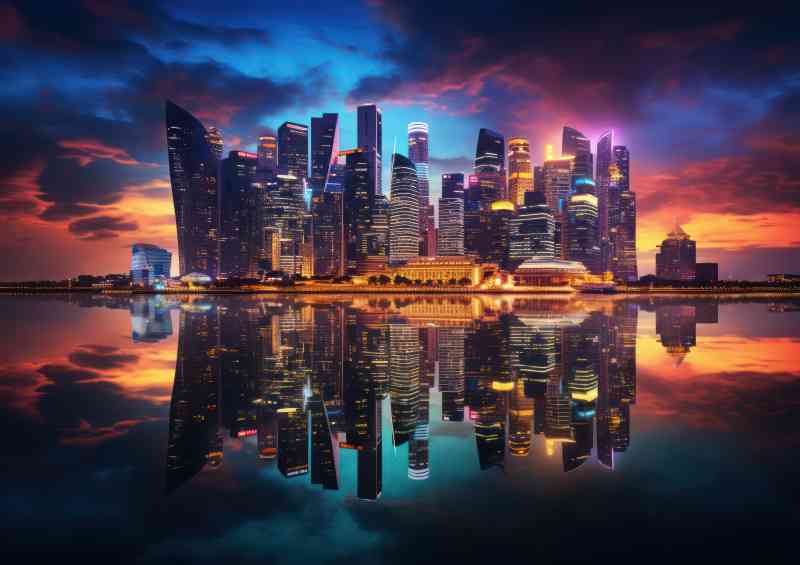 Skyline of singapore is reflected in a lake | Poster