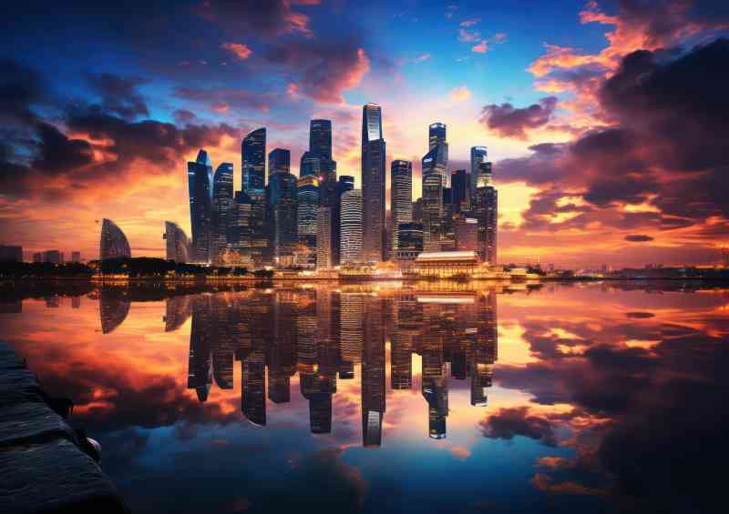 Skyline of singapore reflected in the river dusk | Di-Bond