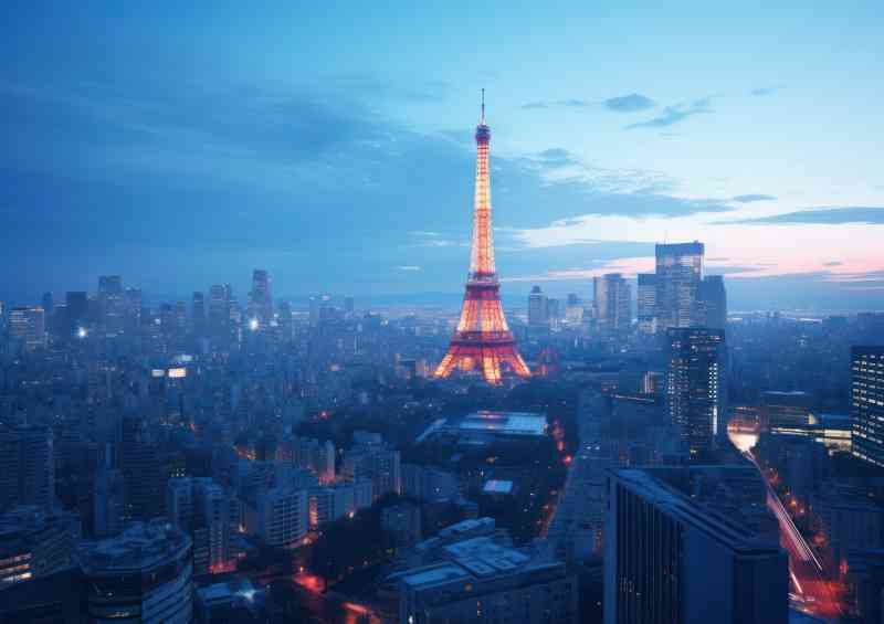 Tokyo city skyline efiel tower mix | Metal Poster