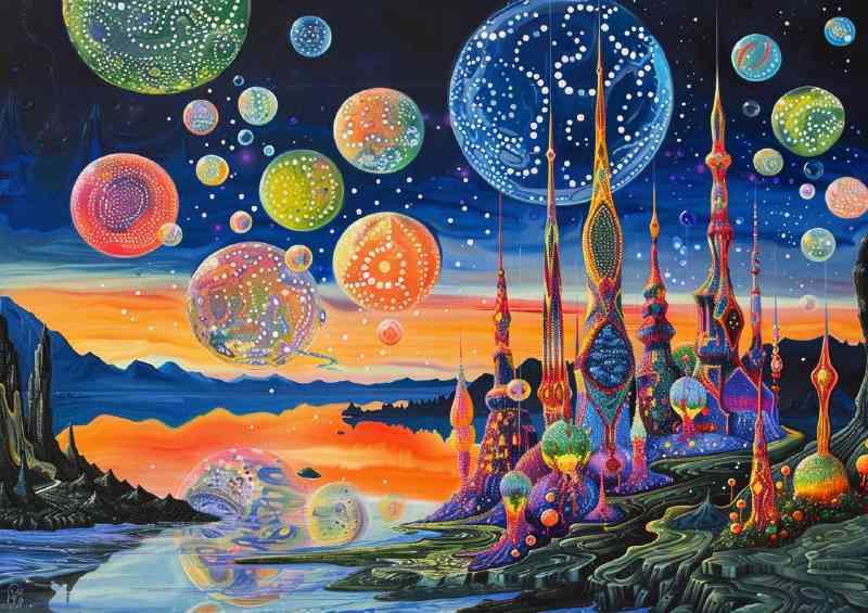 Oils painting of tall spires fantasy | Metal Poster