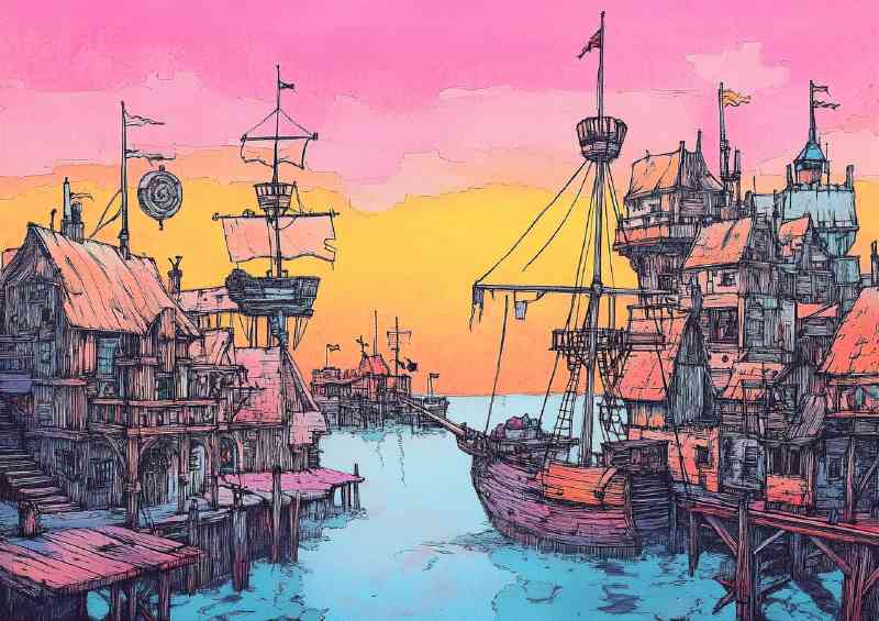 The whimsical pirate village | Metal Poster