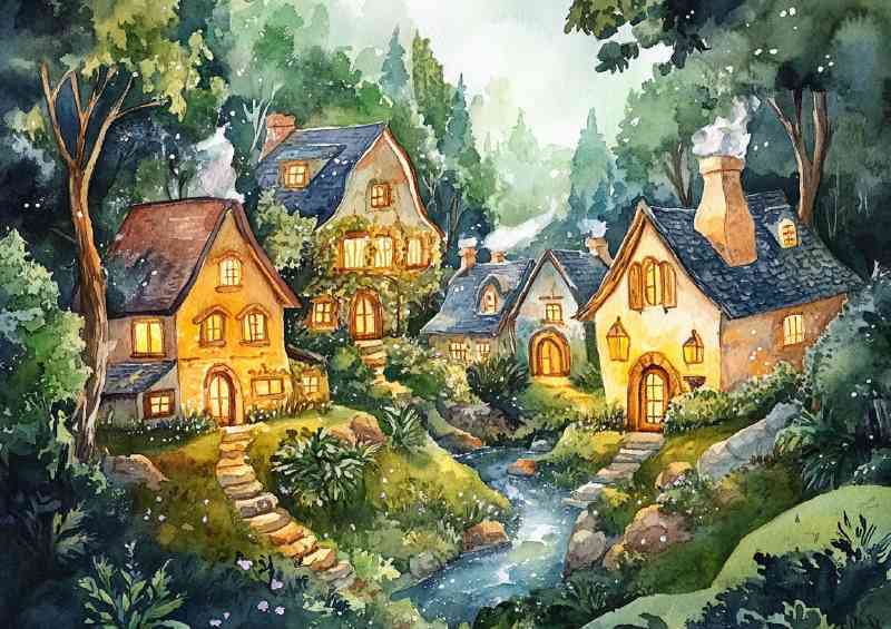 Whimsical fairy tale village houses | Poster