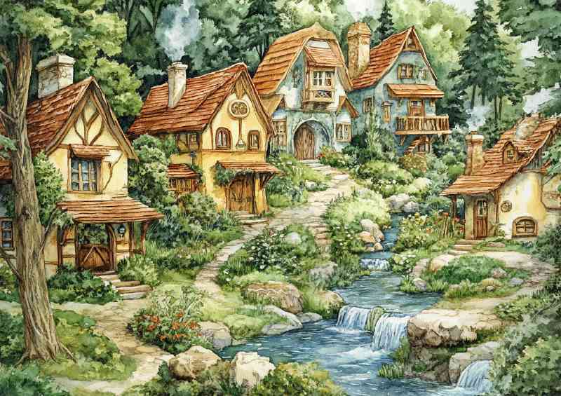 Whimsical fairy village | Canvas