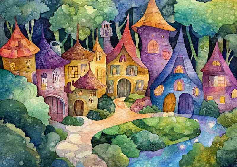 Whimsical gnome and fairy village | Metal Poster