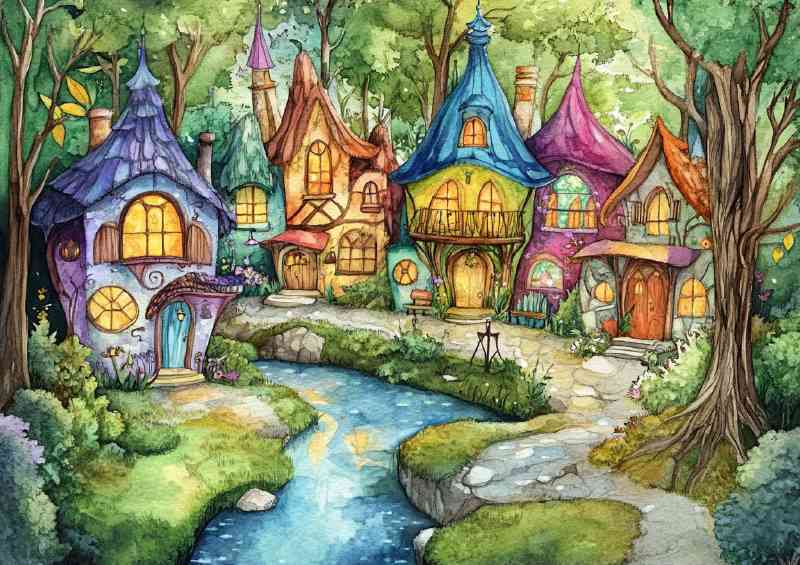Whimsical gnome village | Canvas
