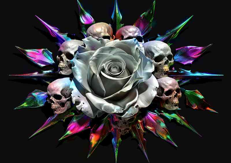 Rose bone skulls colourful spikes | Di-Bond