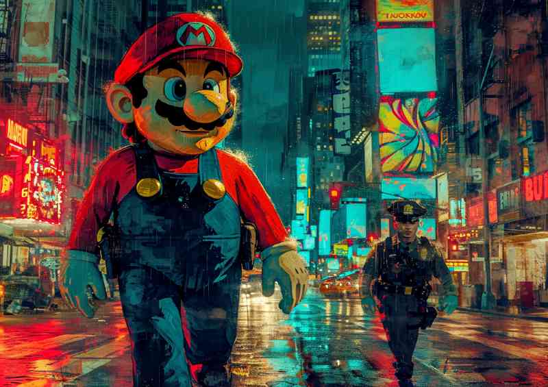 Mario and the police patroling the streets | Poster