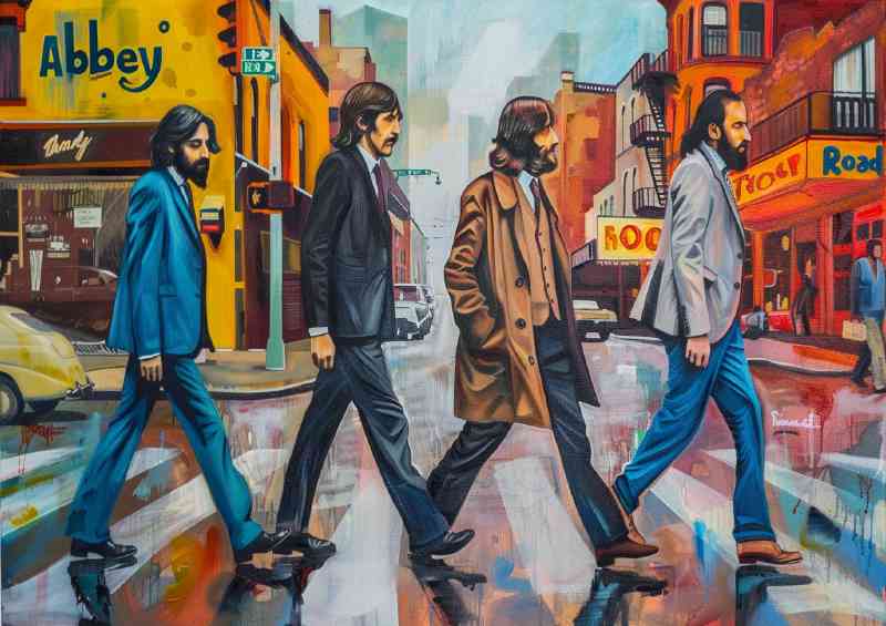 The Beatles walking on the street painted art | Di-Bond