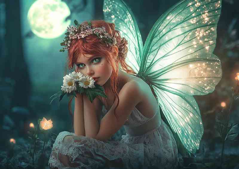 Beautiful fairy iridescent wings in green | Metal Poster