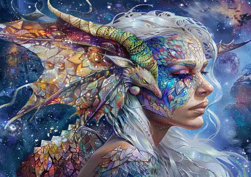 Beautiful fairy with dragon wings white hair | Di-Bond
