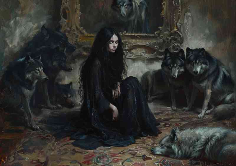 Dark hair and family of wolves | Metal Poster