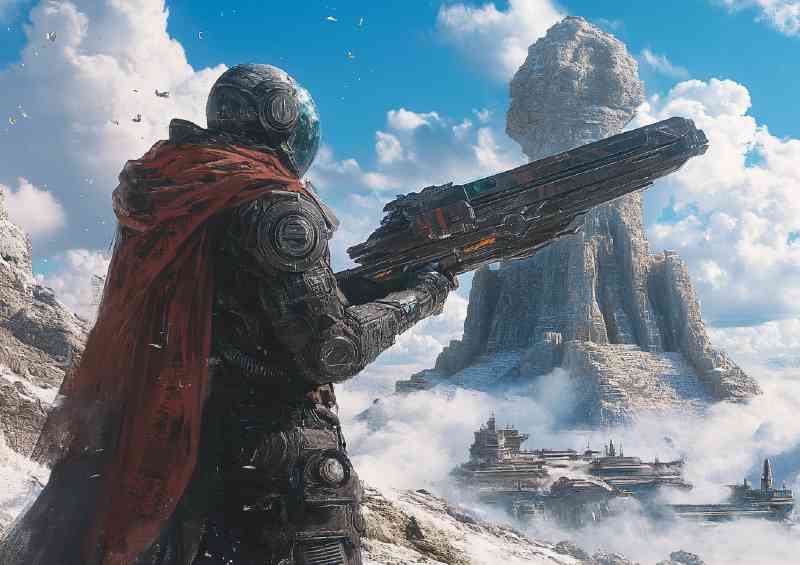 Fantasy knight holding an advanced futuristic wepon | Metal Poster