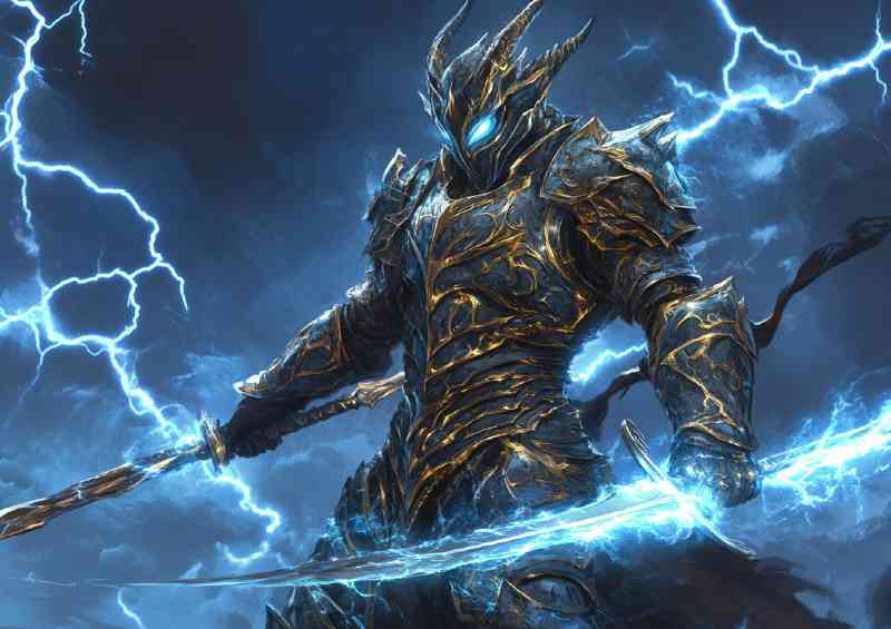 Fantasy knight with ice blue sword | Metal Poster