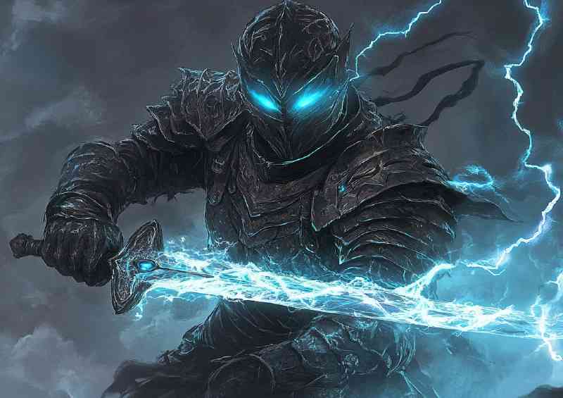 Fantasy style amoured knight blue eyes | Metal Poster