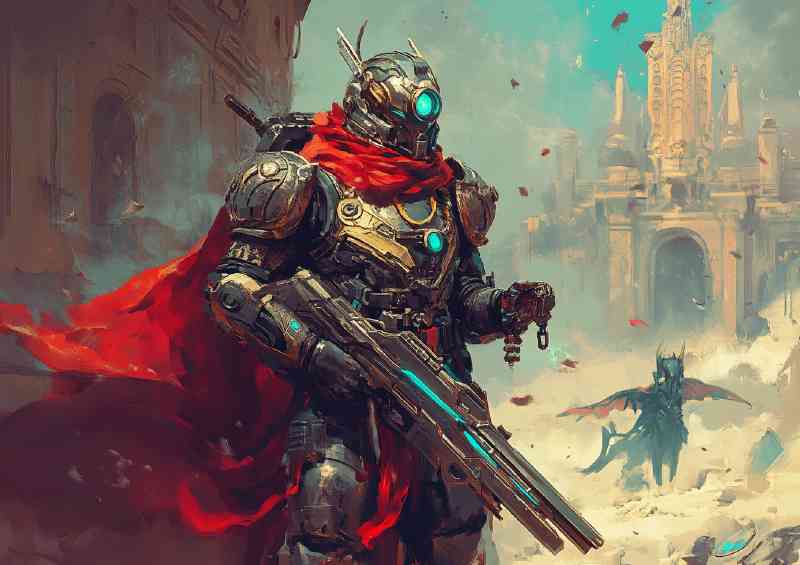 Futuristic fantasy knight in red cape | Di-Bond