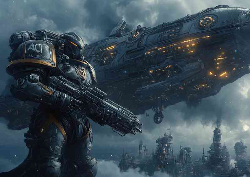 Futuristic knight holding his amour | Di-Bond