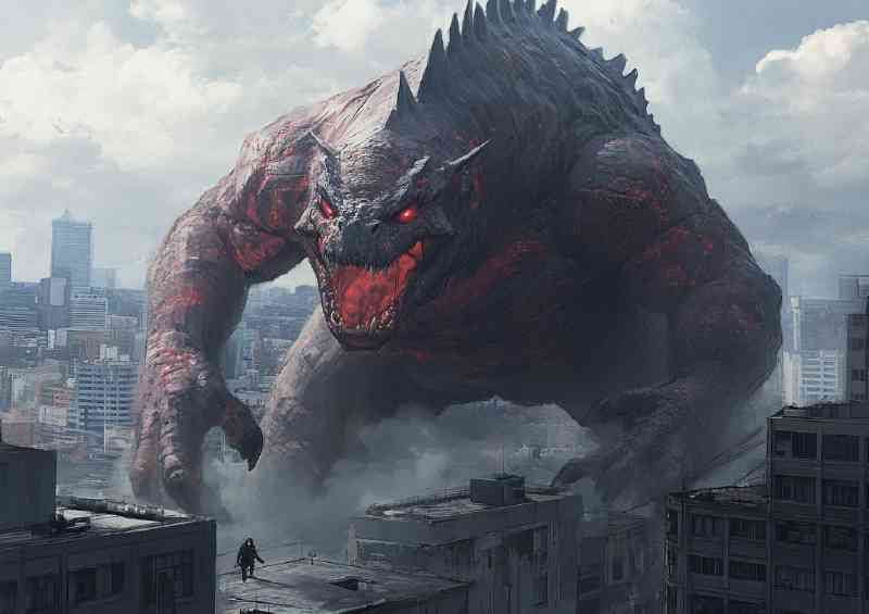 Giant creature with scaly skin in the city | Canvas
