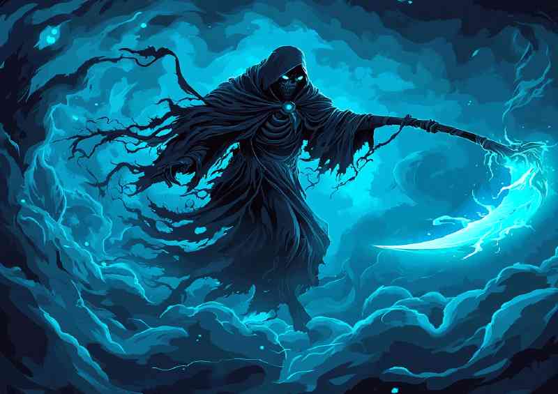 Grim reaper with scythe in blue skies | Di-Bond