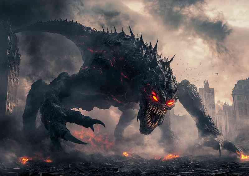 Hugh monster with sharpe claws in the city | Metal Poster